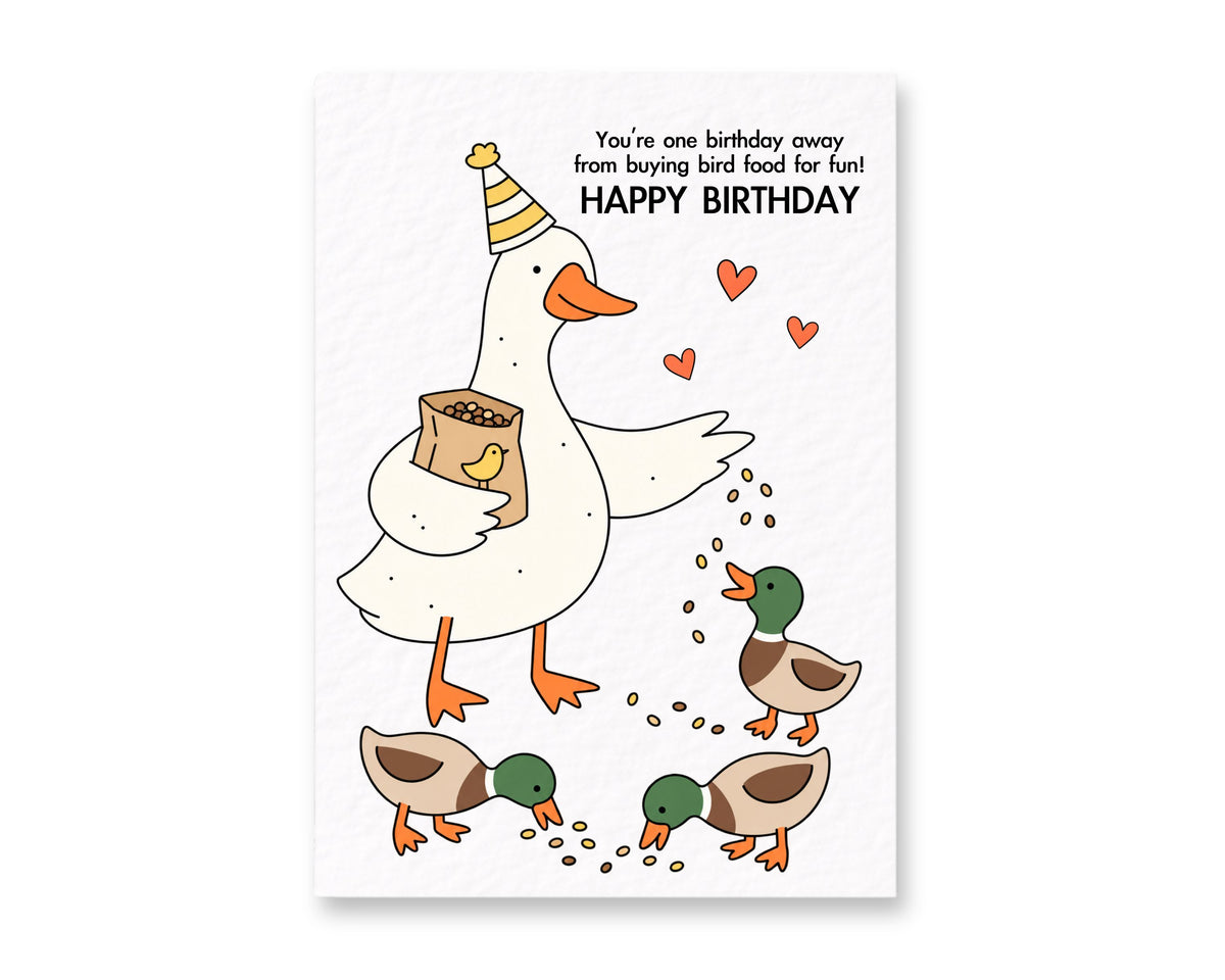 Funny Goose Birthday Card, Duck Bird Food Pun, Cute Animal Greeting Card, Funny Bird Lovers Gift
