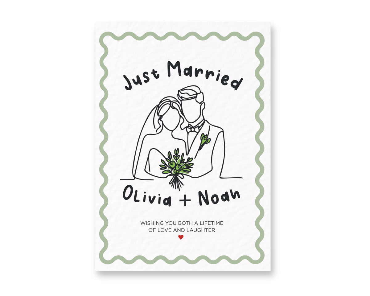 Personalised Just Married Wedding Greeting Card, Newlywed Congratulations, Custom Couple Names, Minimalist Wedding Gift
