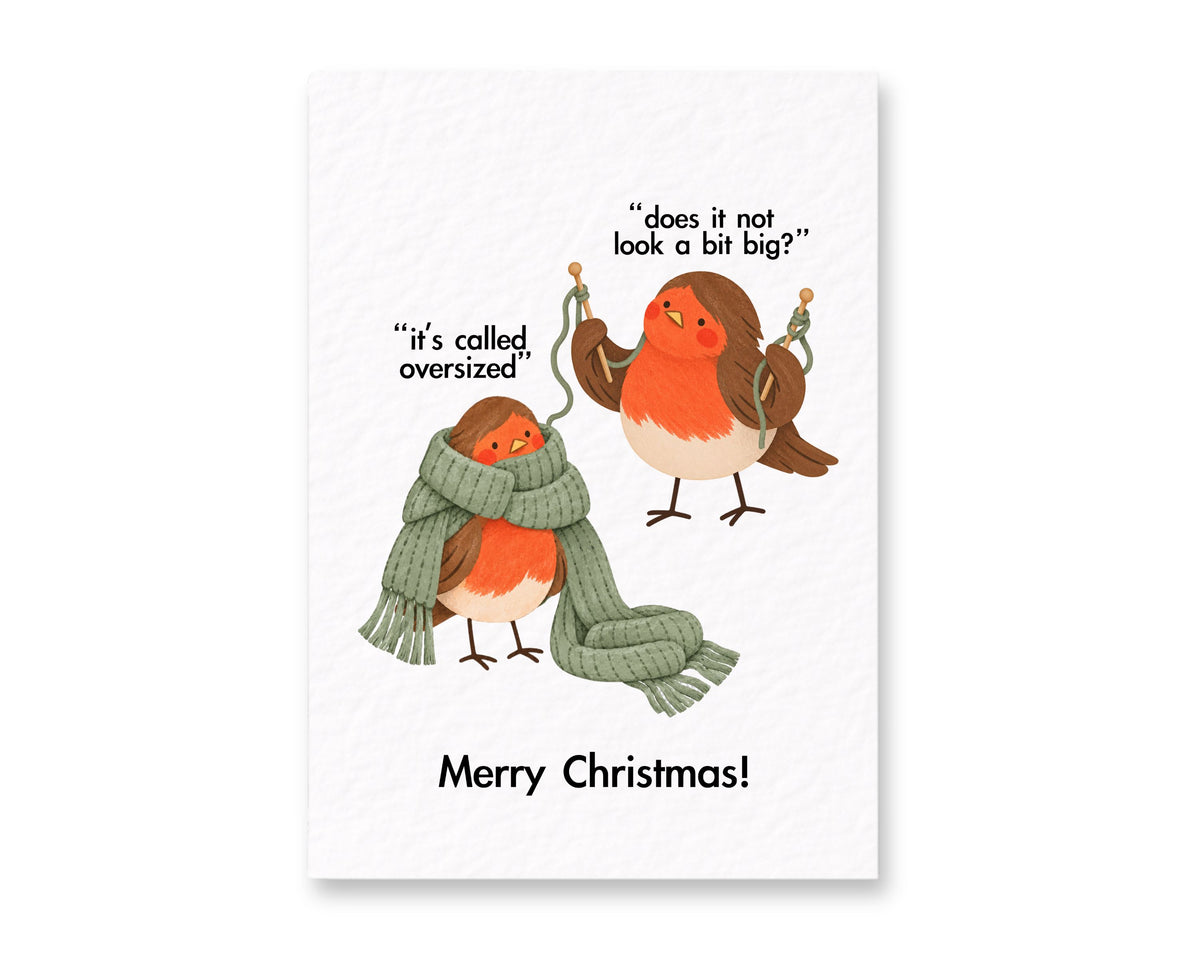 Funny Robin Christmas Card, Humorous Bird Christmas Greeting, Oversized Scarf Pun, Cute Festive Card for Friends and Family