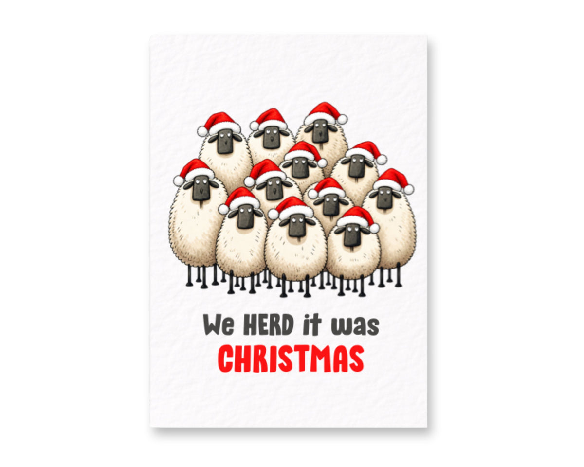 Funny Sheep Christmas Card: 'We Herd It' Pun