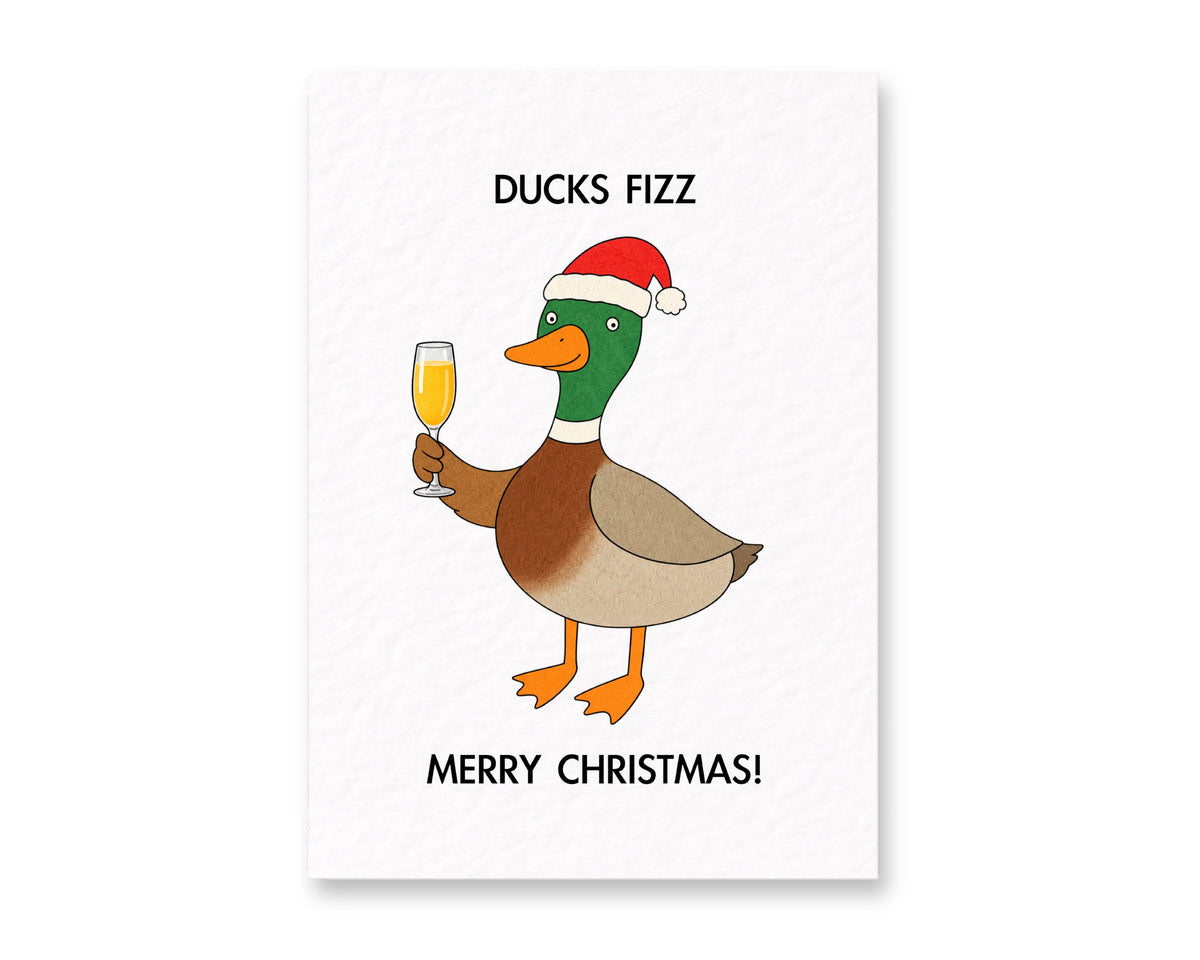 Funny Christmas Duck Card, Festive Pun, Champagne Humour, Quirky Fizz Champagne Greeting