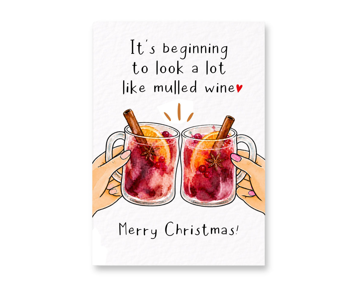 Funny Christmas Mulled Wine Illustration Card, Festive Drinks, Cosy Cute Winter Greeting, Christmas Cheer