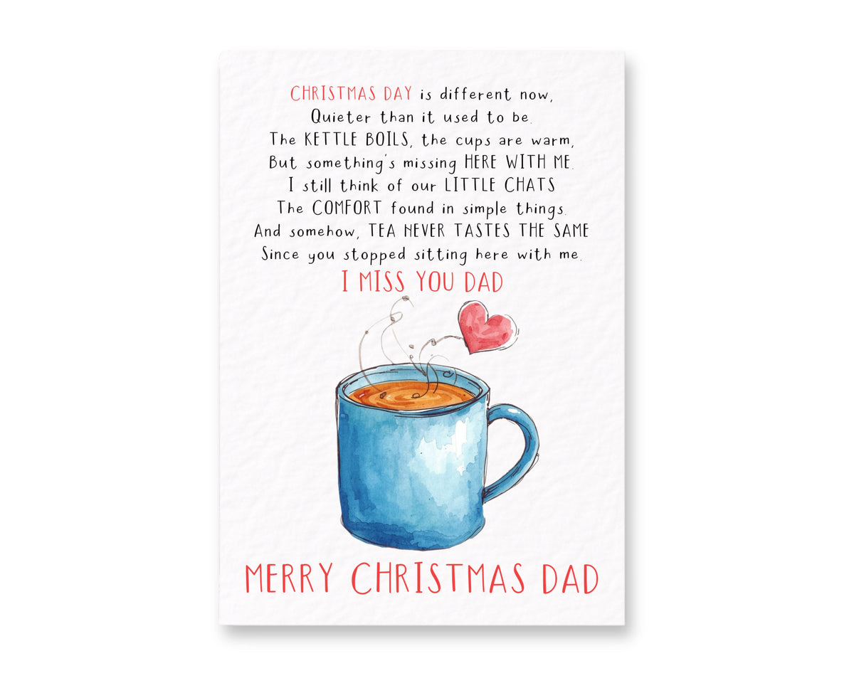 Grief Christmas Card for Dad, Memorial Dad Card, Sympathy Card for Loss of Father, Tea Cup Remembrance Card