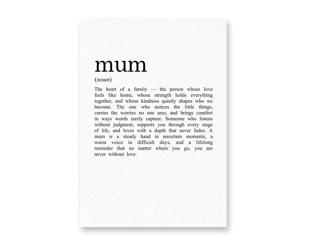 Mum Definition Greeting Card- Birthday Card For Mother, Thoughtful Quote