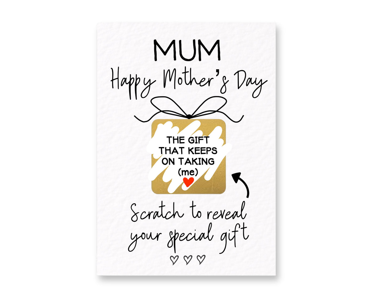 Mother's Day Surprise Greeting Card, The Gift That Keeps On Taking, Greeting Card, Surprise Gift, Gold Gift Present Box