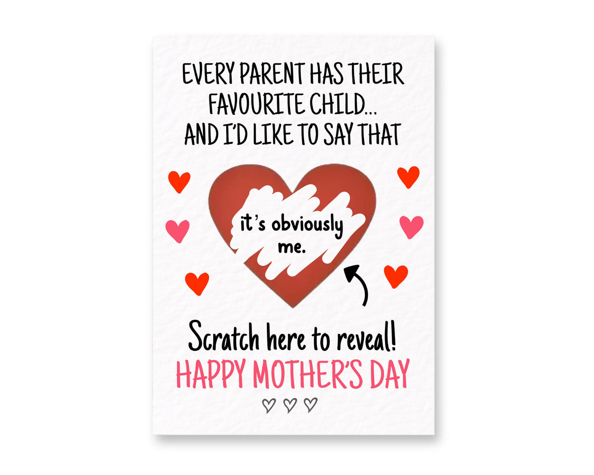 Mother's Day Surprise Card, Favourite Child, Obviously Me Gift Reveal, Funny Greeting Card, Surprise Gift, Red Heart