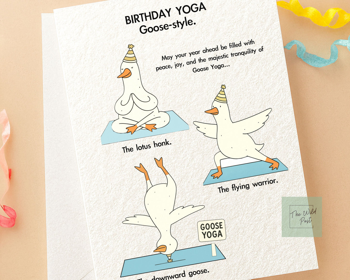 Funny Yoga Goose Birthday Card: Humorous Design For Friend, Yoga Greeting Card