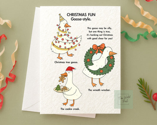 Funny Silly Goose Christmas Card: Humorous Holiday Design, Mischievous Funny Goose Greeting Card