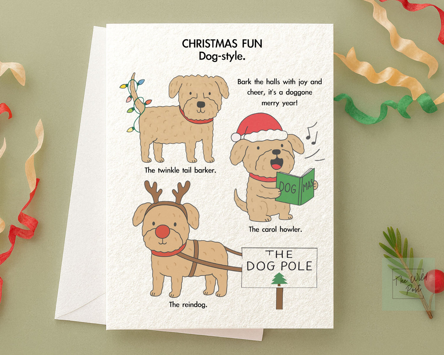 Funny Silly Dog Christmas Card: Humorous Holiday Design, Mischievous Dog Greeting Card