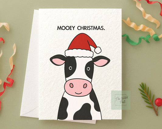 Funny Cow Christmas Card: Cute Mooey Humorous Christmas Greeting Card