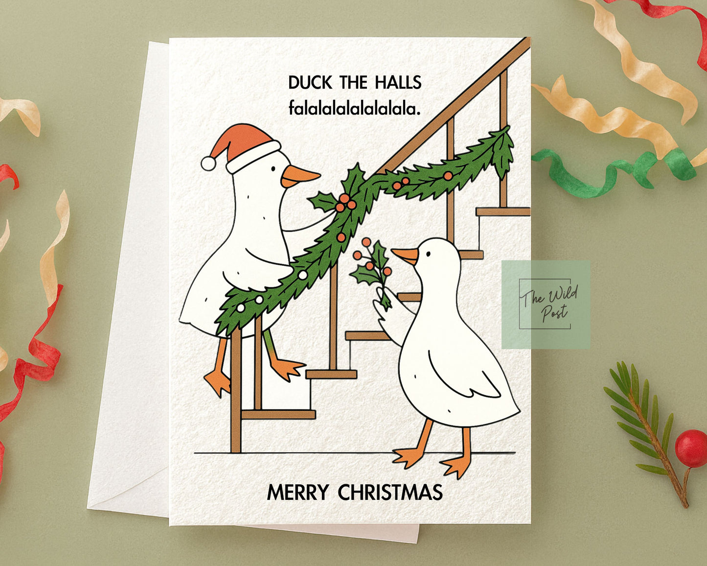 Funny Duck Christmas Card: Deck The Halls, Cute Ducks Humorous Greeting Card