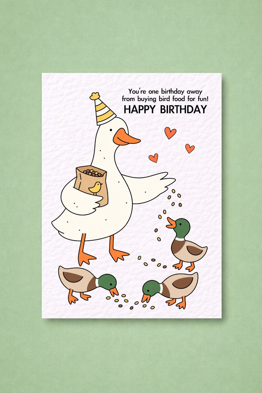 Funny Goose Birthday Card, Duck Bird Food Pun, Cute Animal Greeting Card, Funny Bird Lovers Gift