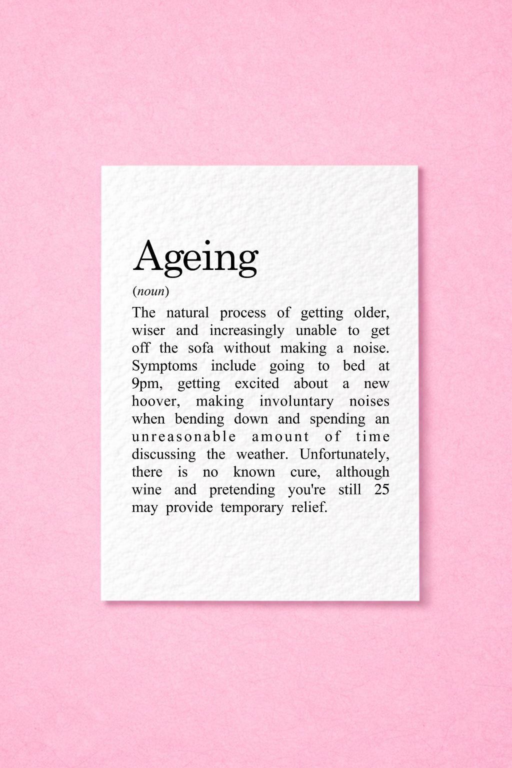Funny Ageing Definition Card, Birthday Humour, Sarcastic Milestone Greeting, Cheeky Adult Birthday Card