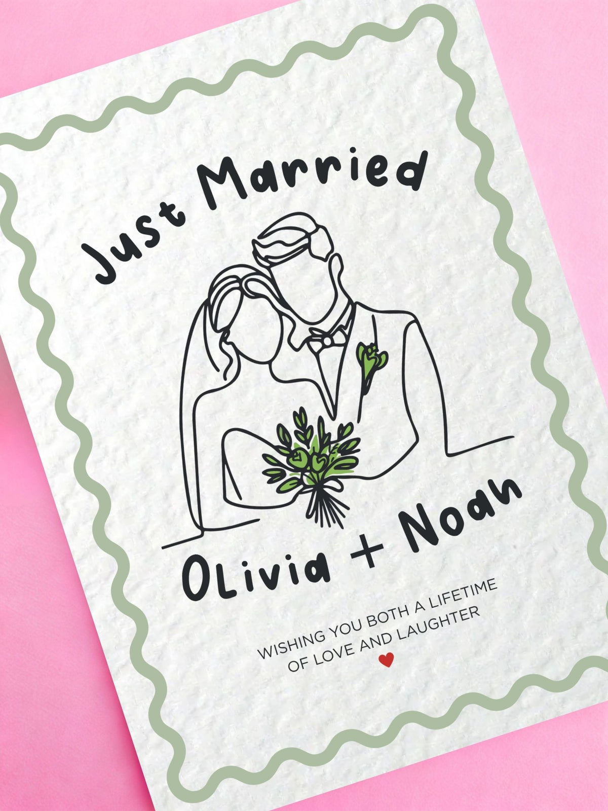 Personalised Just Married Wedding Greeting Card, Newlywed Congratulations, Custom Couple Names, Minimalist Wedding Gift