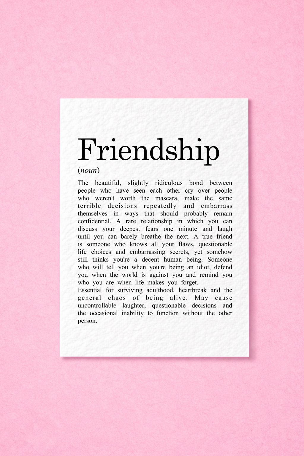 Funny Friendship Definition Card, Best Friend Birthday Gift, Heartfelt Humour, Unique Friendship Greeting