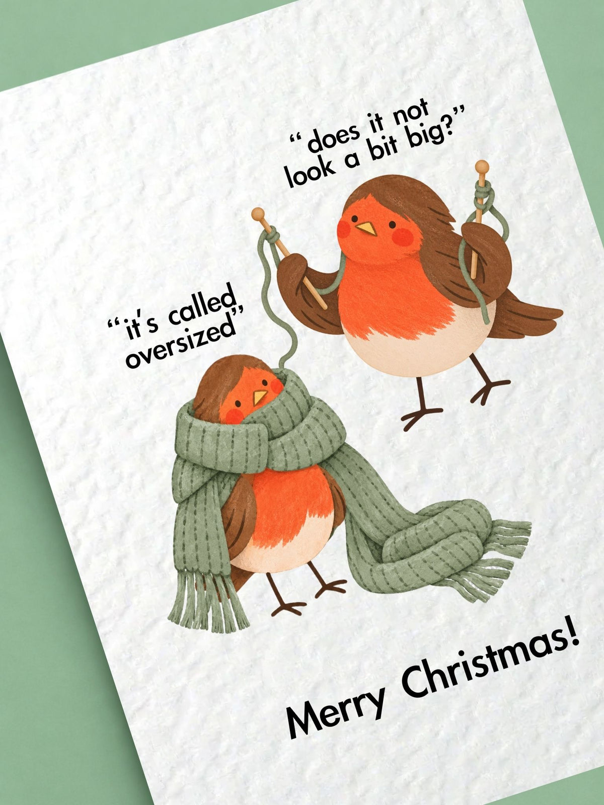 Funny Robin Christmas Card, Humorous Bird Christmas Greeting, Oversized Scarf Pun, Cute Festive Card for Friends and Family