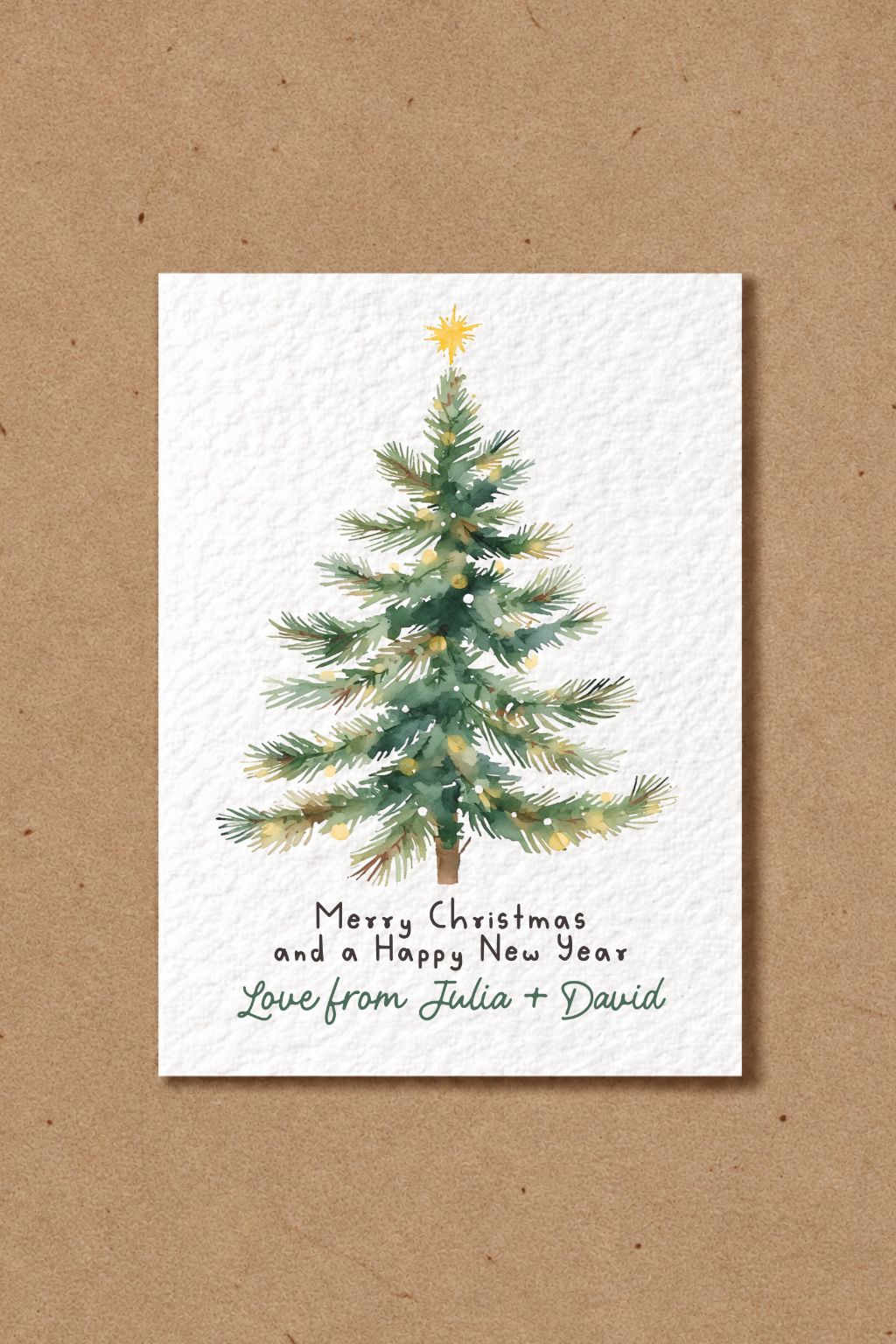 Personalised Christmas Tree Card, Custom Family Greeting, Merry Christmas and Happy New Year, Festive Tree Illustration, Custom Christmas