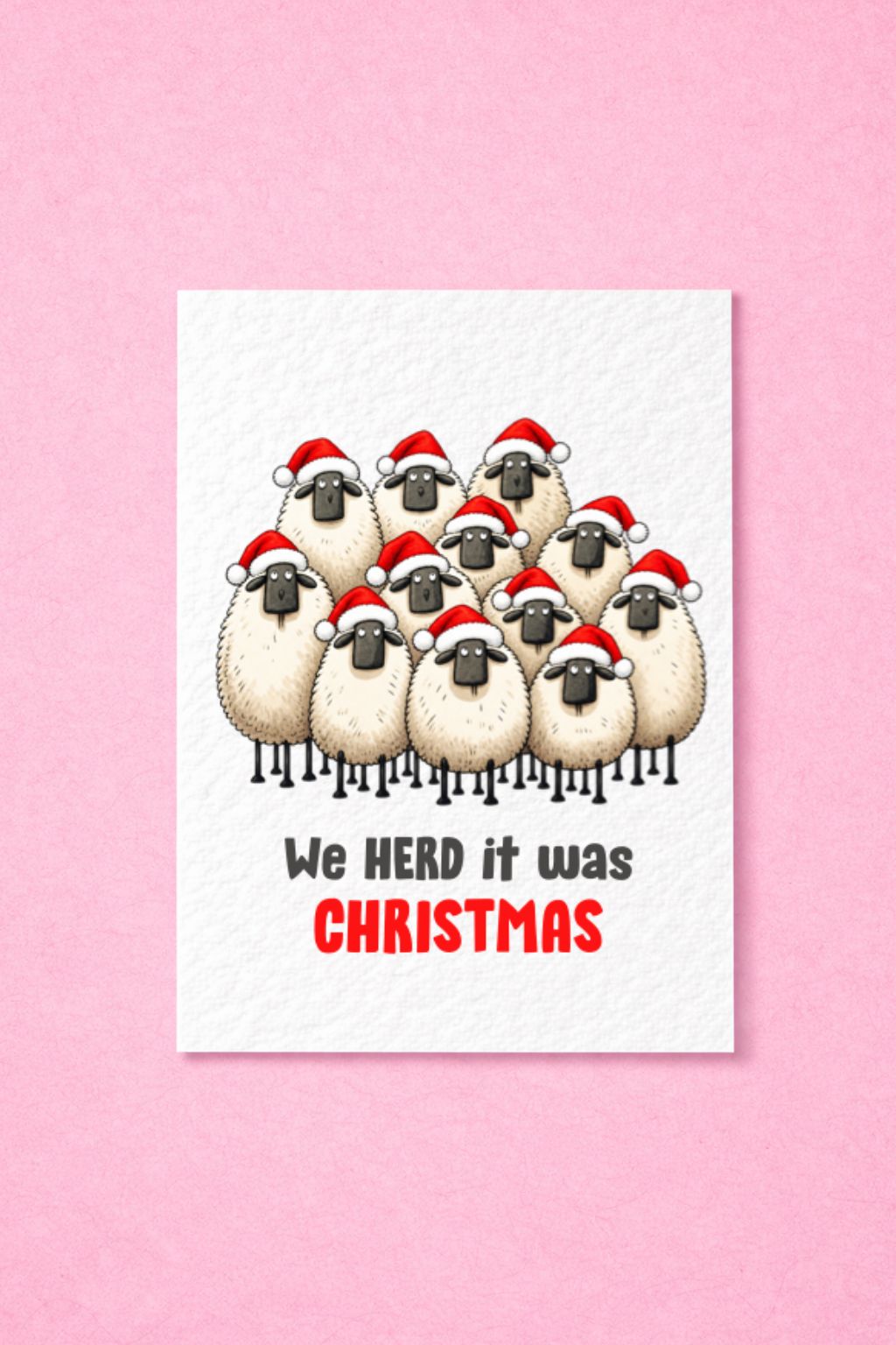 Funny Sheep Christmas Card: 'We Herd It' Pun