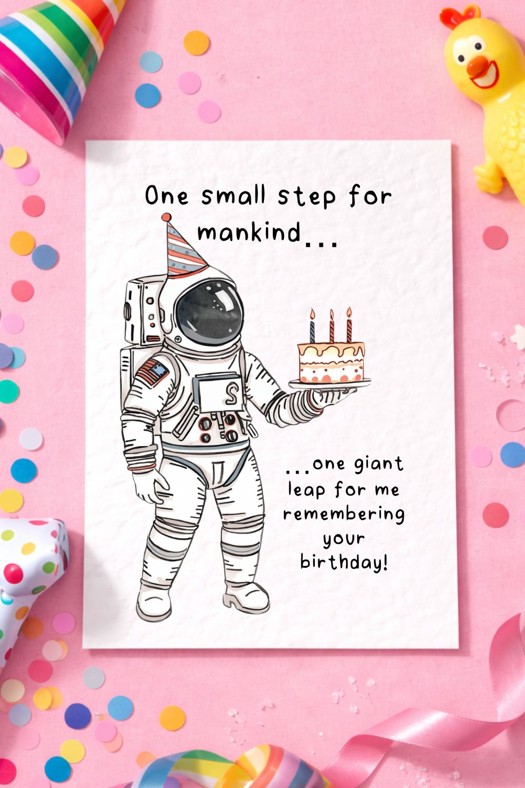 Space Astronaut Card Greeting Card, One Small Step For Mankind- Birthday, Cute Card For Friend, Child.