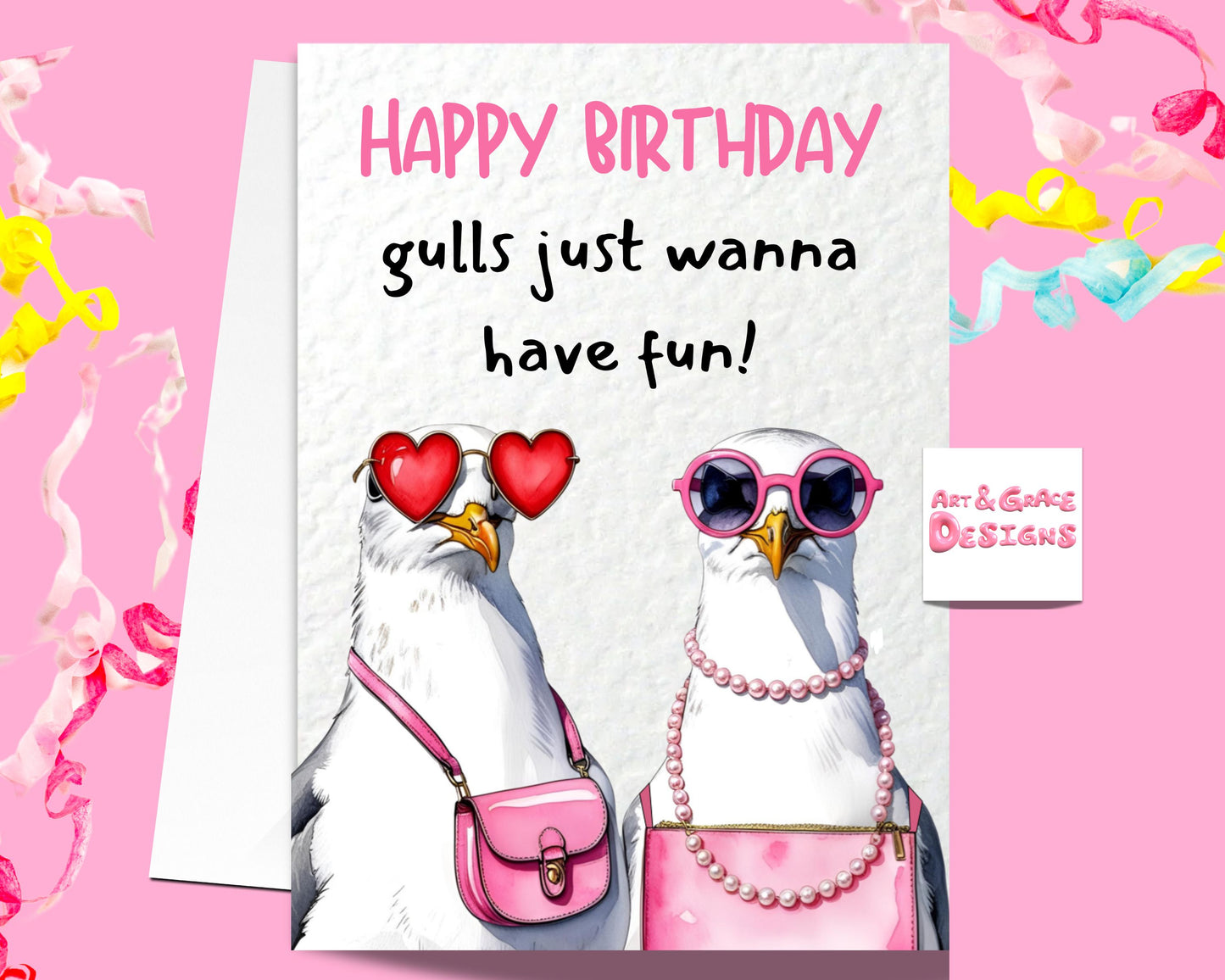 Funny Seagull Greeting Card - Gulls Just Wanna Have Fun! Happy Birthday - Cute Pigeon - Cute Funny Card For Friend