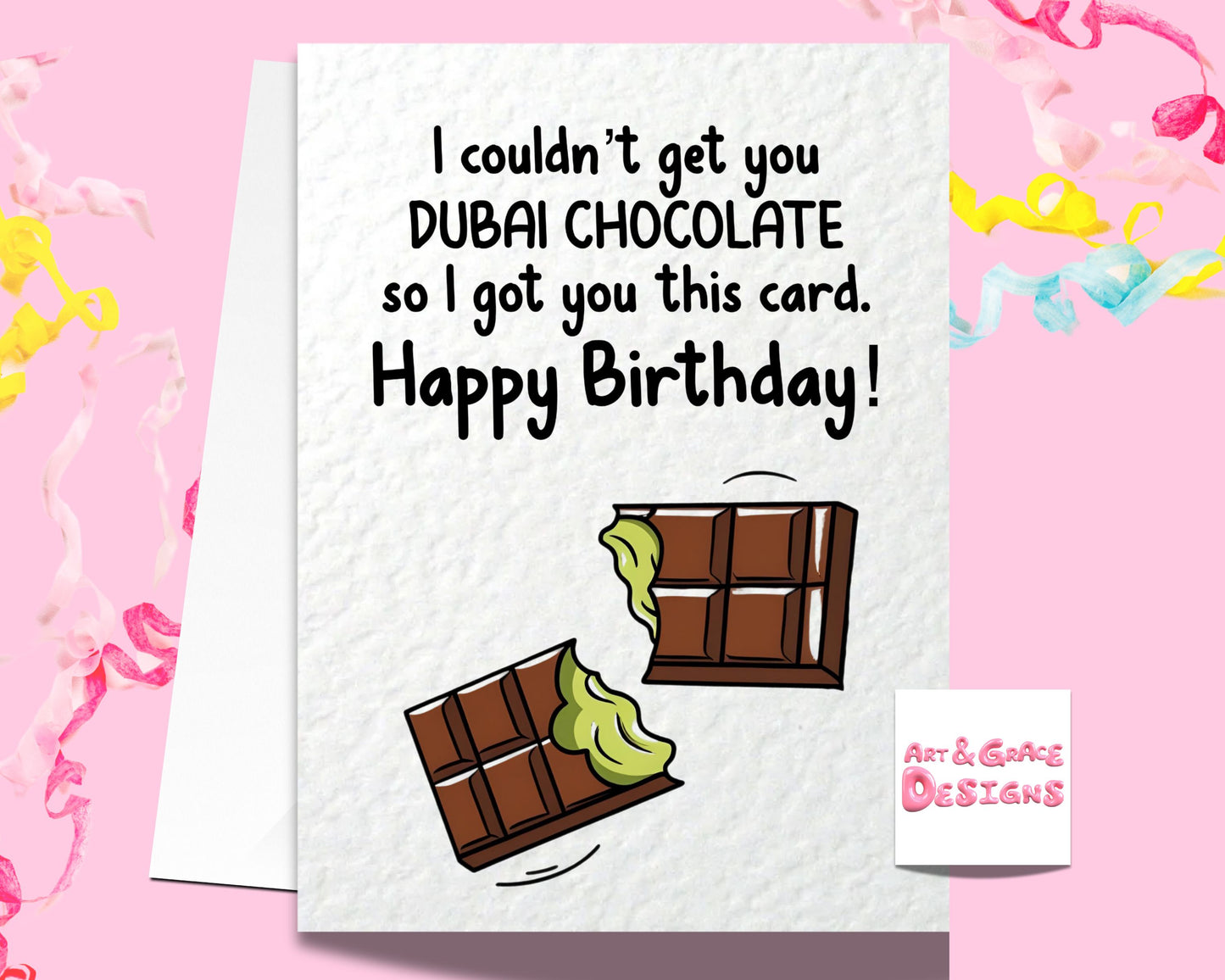 Pistachio Chocolate Bar Lover Greeting Card - Happy Birthday - Food Gift- Dubai Chocolate Bar - Humorous Card - Funny Viral Trend