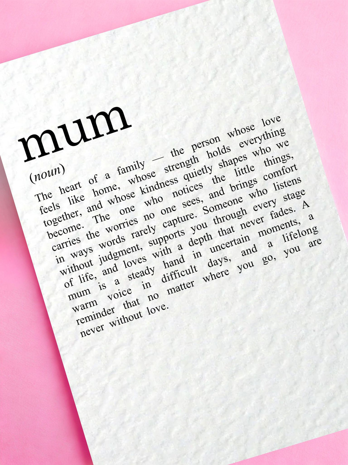 Mum Definition Greeting Card- Birthday Card For Mother, Thoughtful Quote