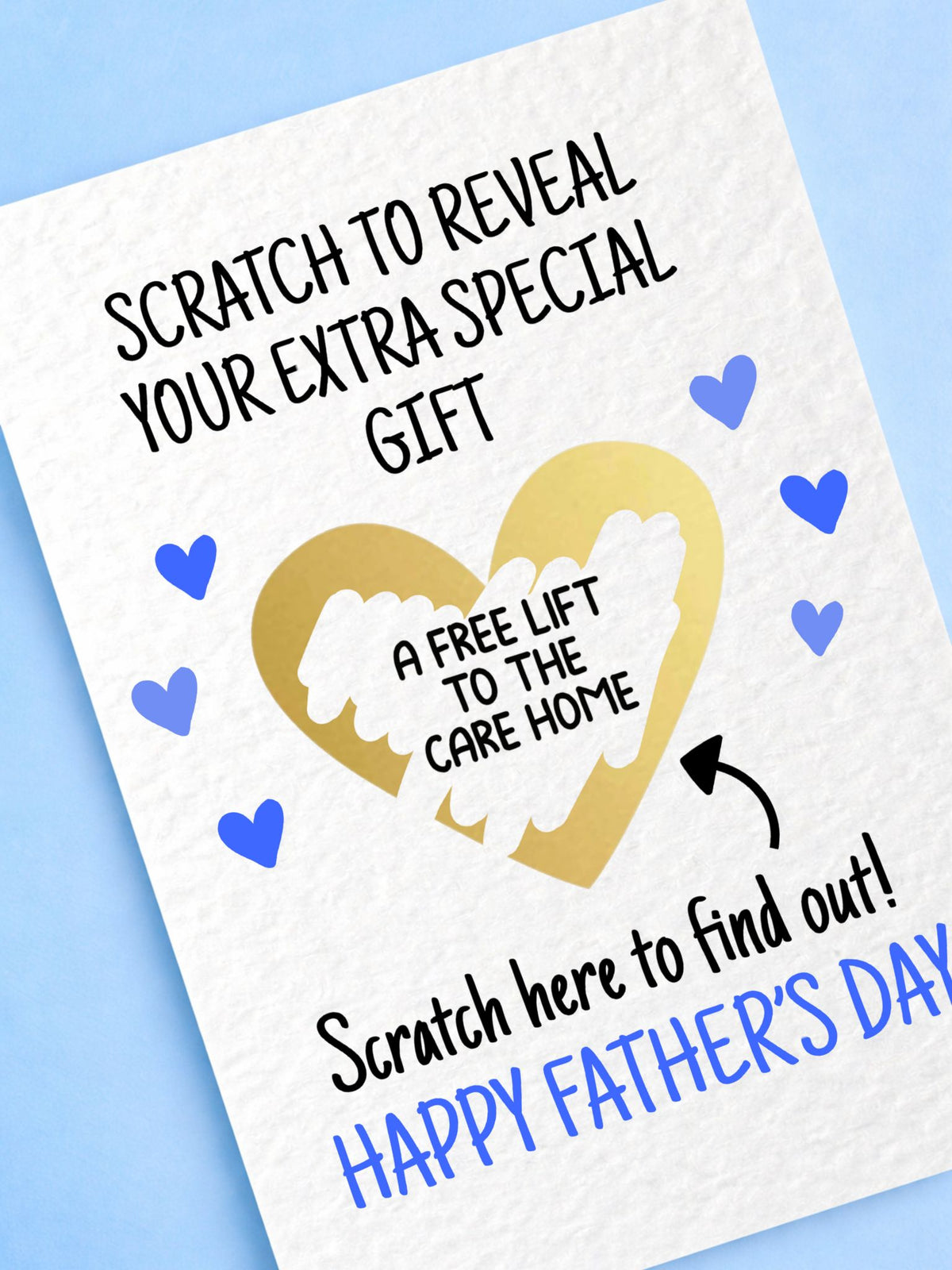 Fathers's Day Surprise Greeting Card, Gift Reveal, Funny Greeting Card, Surprise Gift, Gold Heart, Care Home Retirement Pun