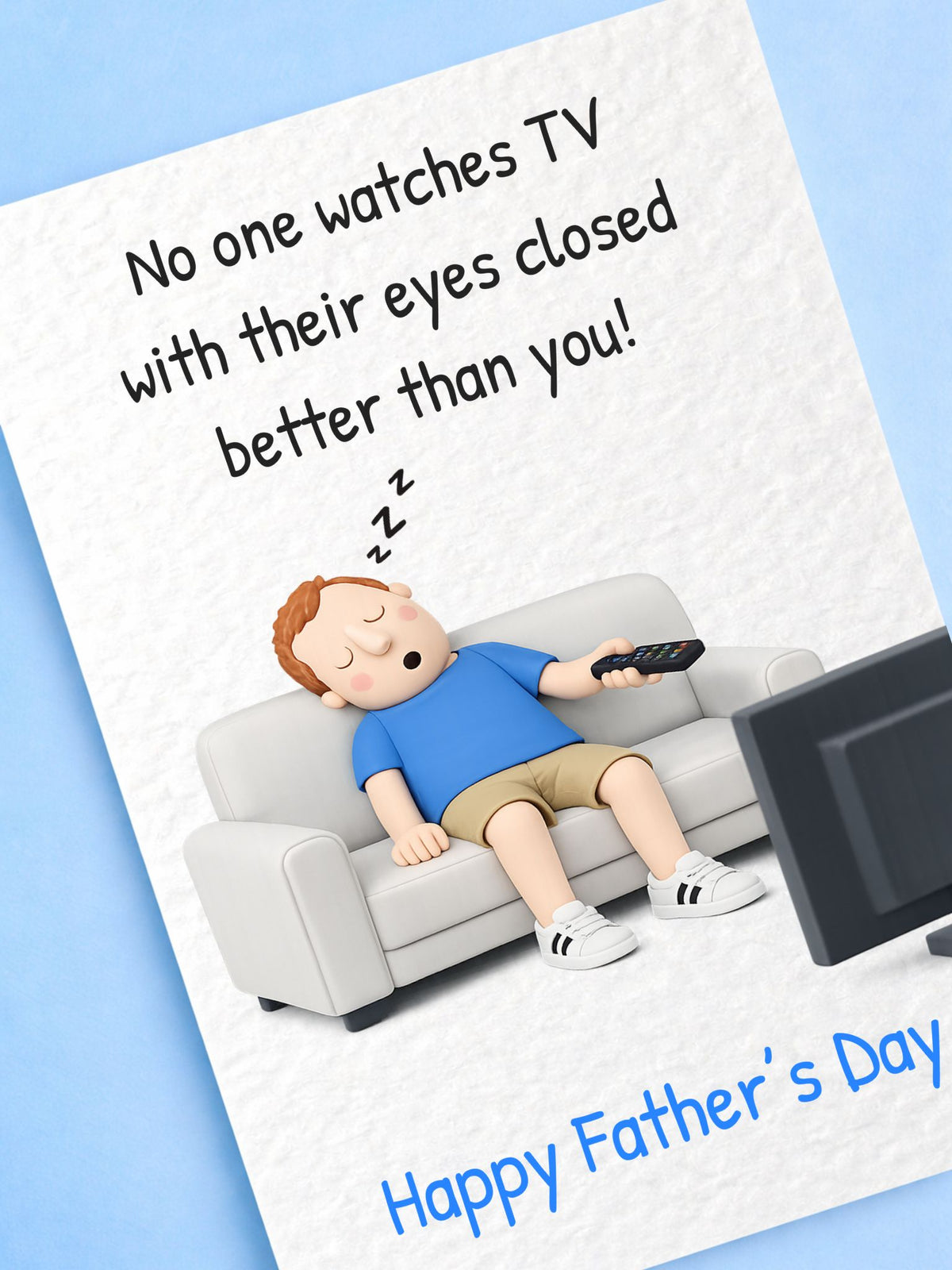 Father's Day Funny Card: Dad Watching TV Fallen Asleep Humorous Greeting Card, Joke Gift