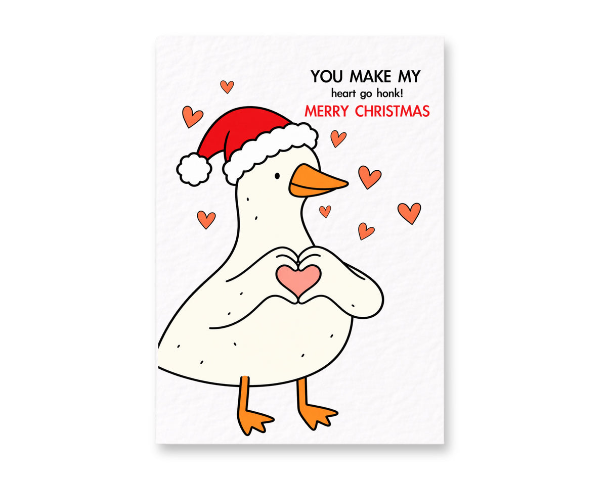 Cute Goose Christmas Card: You Make My Heart Go Honk Greeting Card Design, Card For Partner, Girlfriend, Boyfriend