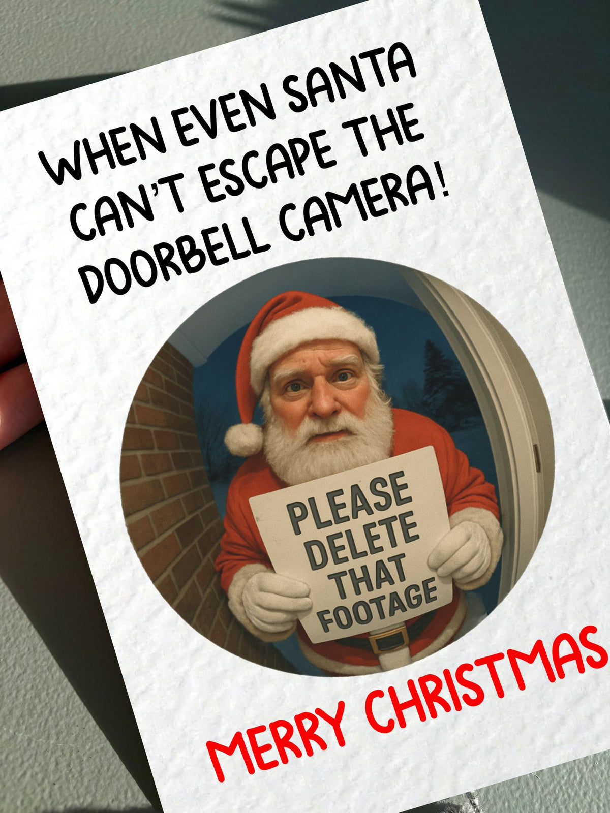Funny Doorbell Santa Camera Christmas Card, Merry Christmas Card, Home Security Cam Santa Footage Greeting Card
