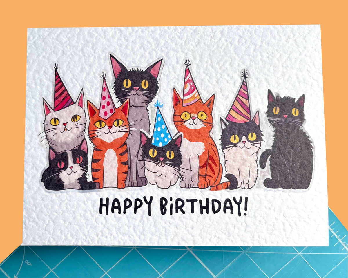 Funny Cute Cat Card, Happy Birthday, Funny Group Of - Cute Cats Wearing Party Hats