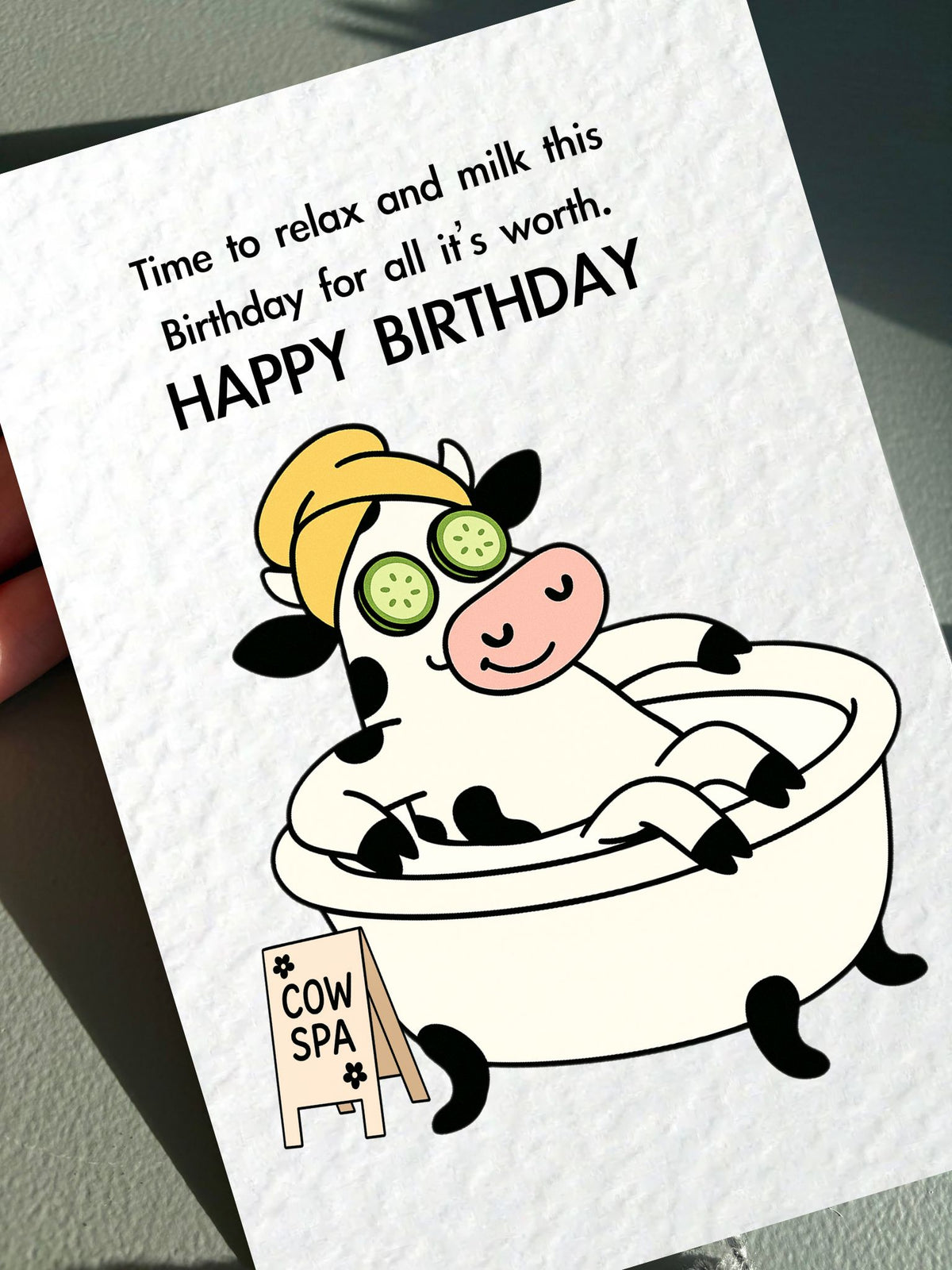 Funny Spa Cow Birthday Card: Humorous Animal Design For Friend, Spa Treatment, Self- Care Greeting Card, Milk Your Birthday, Cute Cow