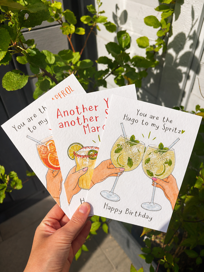 Cocktail Hugo Spritz, Aperol, Spicy Margs Birthday Card, You Are the Hugo to My Spritz, Funny Cocktail Birthday Trio Set Greeting Gift
