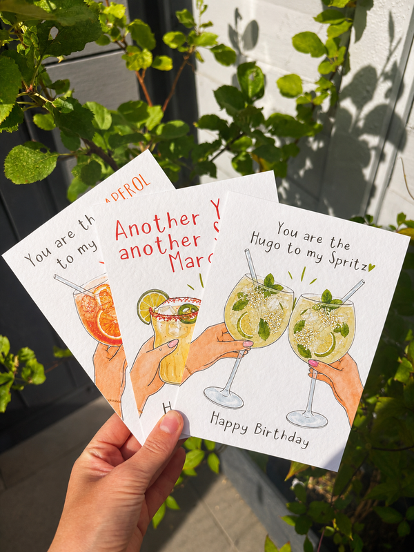 Cocktail Hugo Spritz, Aperol, Spicy Margs Birthday Card, You Are the Hugo to My Spritz, Funny Cocktail Birthday Trio Set Greeting Gift