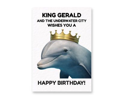 Funny Gerald the Dolphin Birthday Card, Underwater City Meme Card