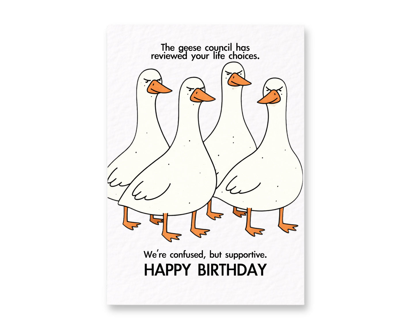 Funny Geese Council Birthday Card: Old Age, Birthday Goose Card