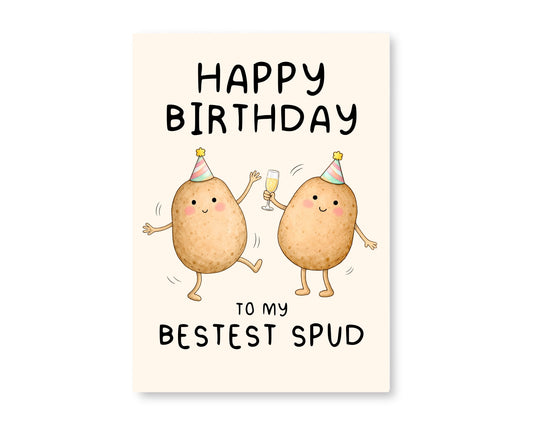 Bestest Spud Card - Funny Potato Card - Cute Birthday Card For Friend