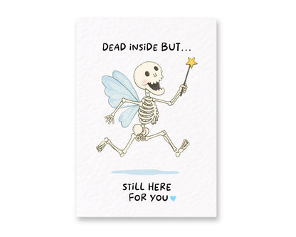 Sympathy Emotional Support Card : Bereavement Greeting For Friend, Family, Skeleton With Fairy Wings and Magic Wand