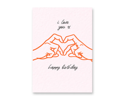 I Love You Hand Heart Greeting Card-  Birthday, Gen Z Hand Heart, Cute Card For Friend, Partner