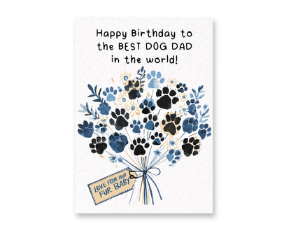Birthday Day Card From The Dog To Dad, Pet Birthday Greeting Card, Paw Print Bouquet