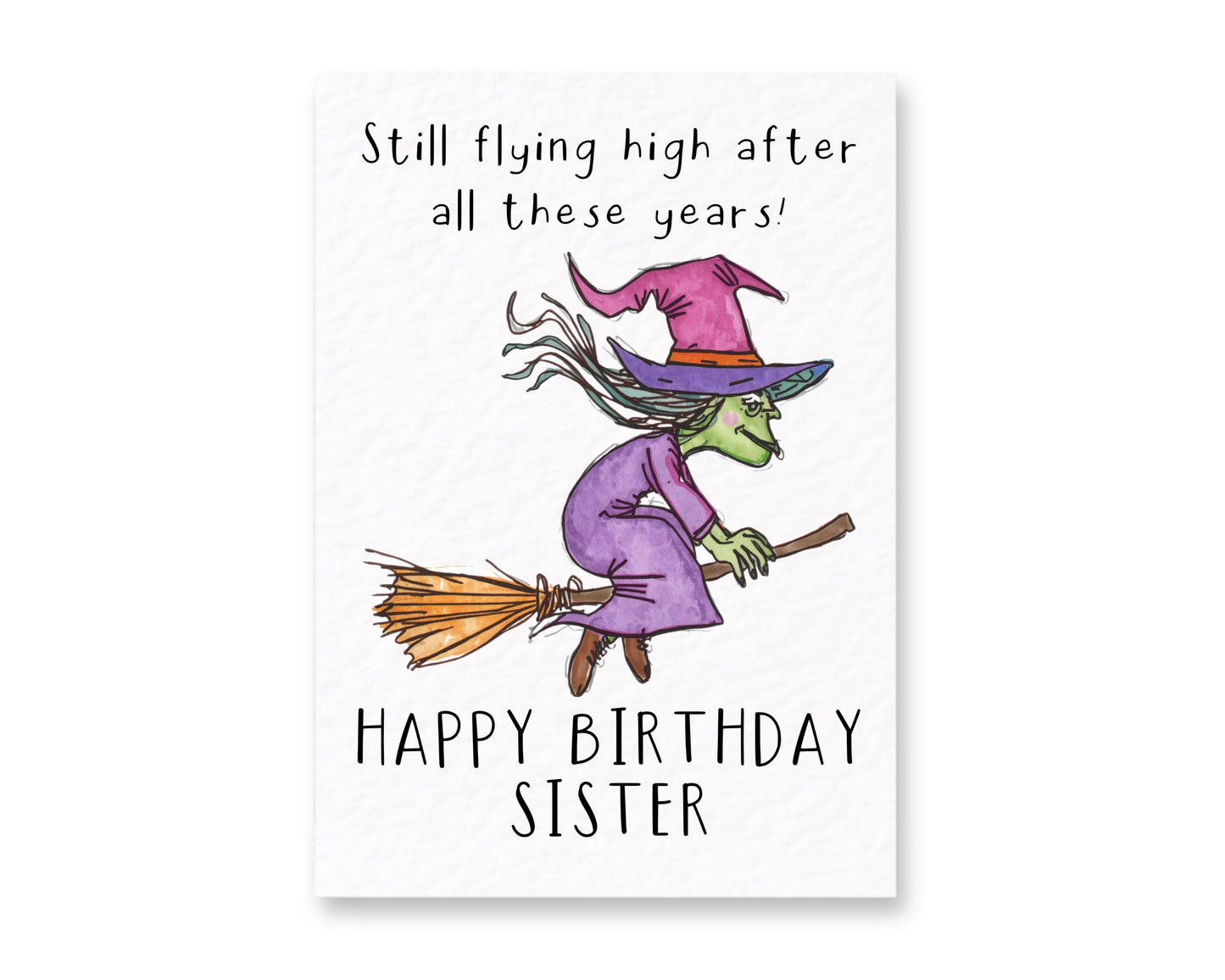 Funny Birthday Card For Sister, Humorous Sibling Gift, Witch On Broom