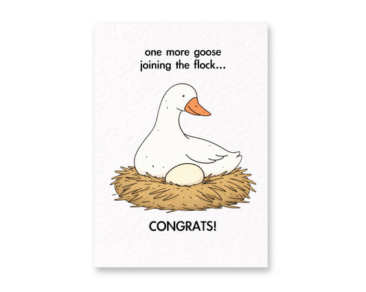Goose Congratulations New Baby Card: Goose On Nest With Egg, Pregnancy Greeting Gift