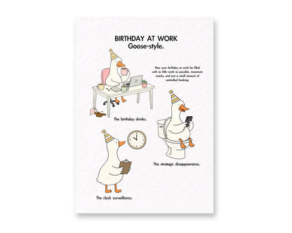Funny Goose Birthday Card, Birthday at Work Card, Coworker Colleague Birthday Gift, Office Humour Print, Cute Goose Illustration, Work Joke