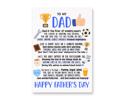 Happy Father’s Day Dad Card, Funny Sentimental Dad Card, Cute Poem for Dad from Daughter or Son