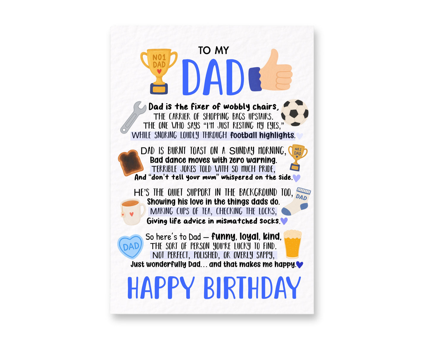Happy Birthday Dad Card, Funny Sentimental Dad Card, Cute Poem for Dad from Daughter or Son