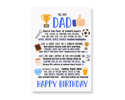 Happy Birthday Dad Card, Funny Sentimental Dad Card, Cute Poem for Dad from Daughter or Son