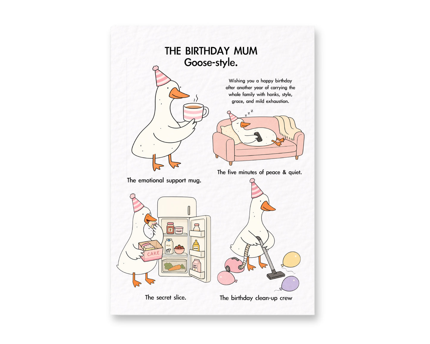 Funny Mum Birthday Card, Cute Goose Card for Mum, Pastel Birthday Card, Tea & Cake Mum Life Card, Funny Mother Birthday Gift