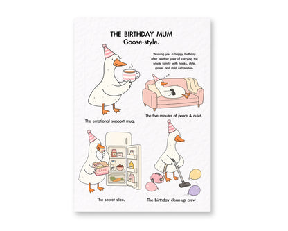 Funny Mum Birthday Card, Cute Goose Card for Mum, Pastel Birthday Card, Tea & Cake Mum Life Card, Funny Mother Birthday Gift