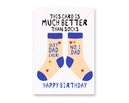 Funny Birthday Card for Dad, “This Card Is Much Better Than Socks”, Cute Dad Socks Card, Humorous Daddy Card from Kids or Wife