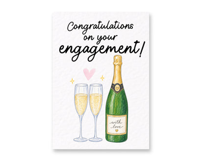 Congratulations on Your Engagement Card – Champagne & Prosecco Illustration, Engagement Celebration Card